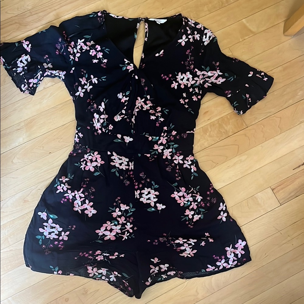 Candie's Black and Pink Floral Romper